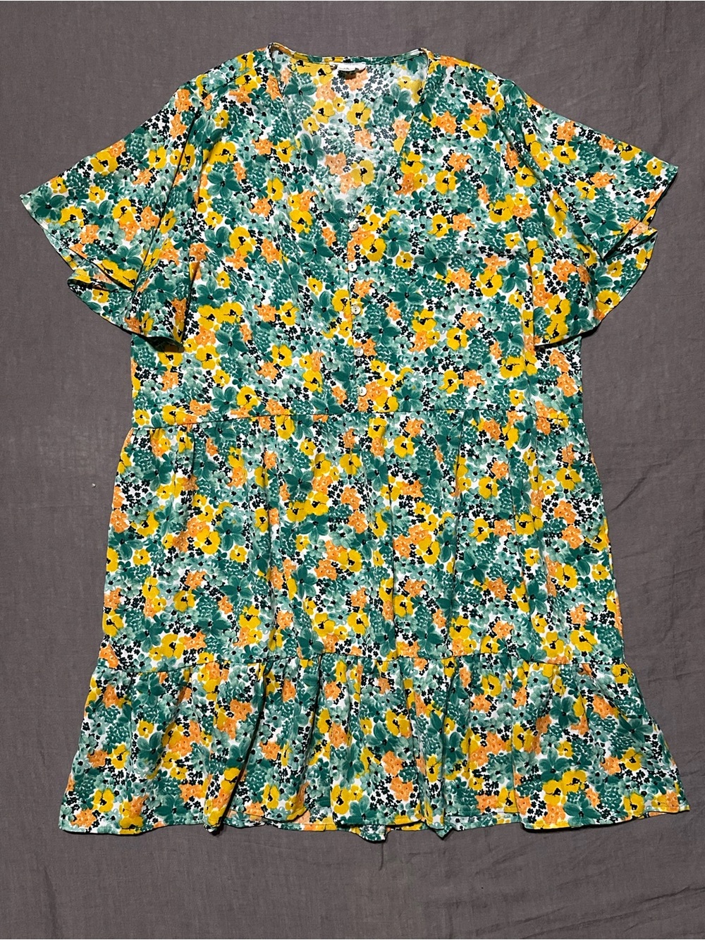 Chic Soul Yellow & Green Floral Tiered Dress